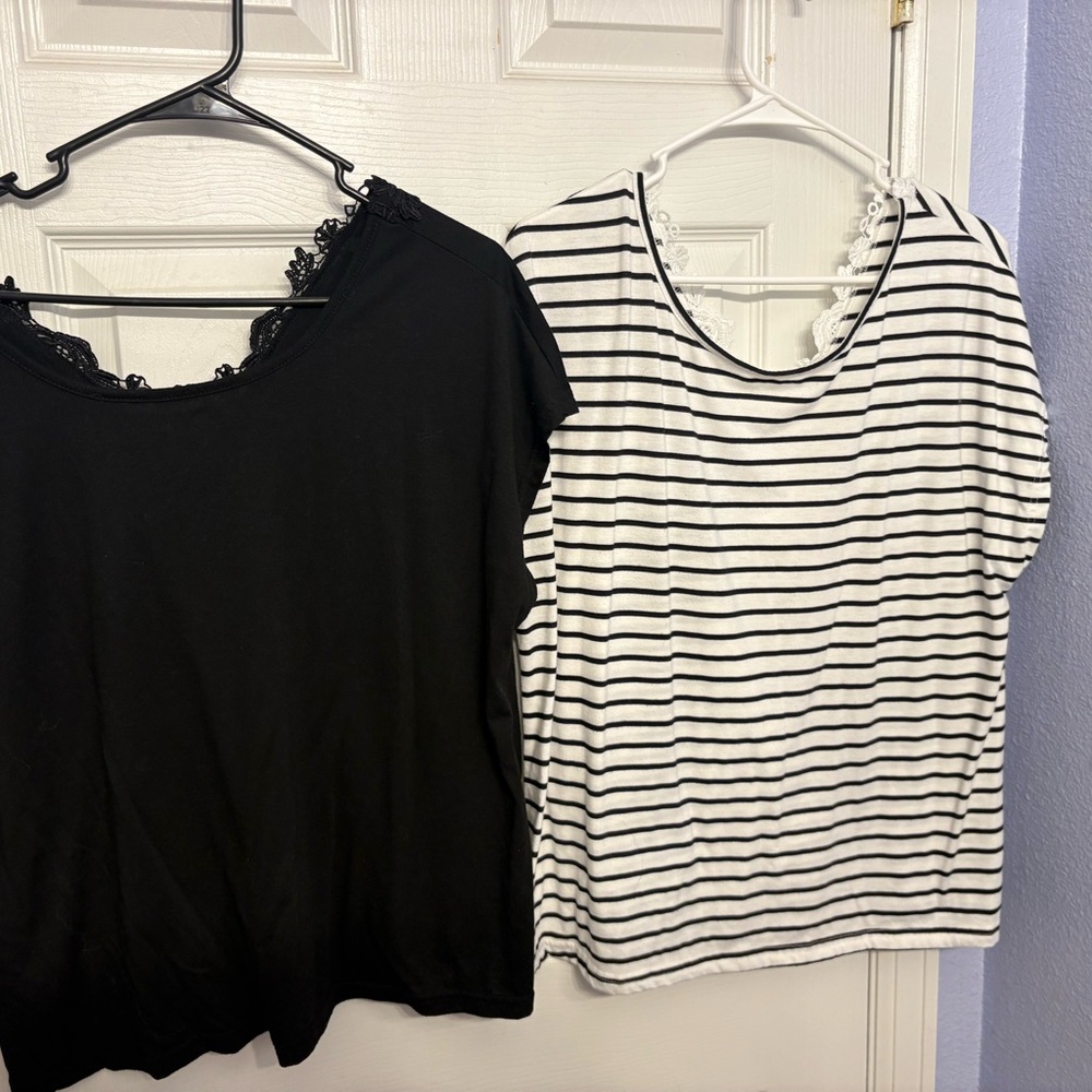 Bundle of 2 lace back tops- black & white/black striped